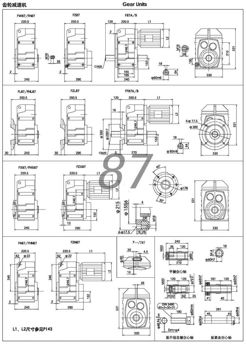 f87減速機(jī)|F87平行軸斜齒輪減速機(jī)圖紙